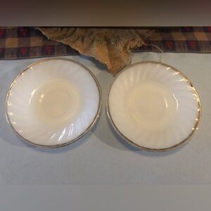 Fire King milk glass saucers w/ gold trim